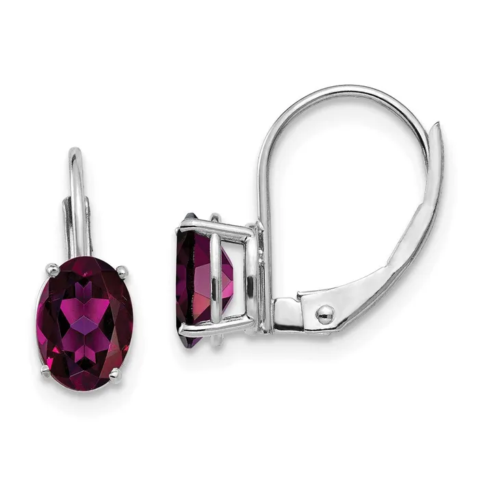 Earrings 14k White Gold 7X5mm Rhodolite Garnet Oval Leverback Earrings Goldia Earrings 14k White Gold 7X5mm Rhodolite Garnet Oval Leverback Earrings Goldia