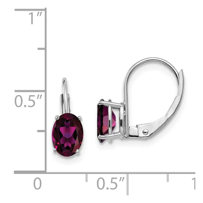 Earrings 14k White Gold 7X5mm Rhodolite Garnet Oval Leverback Earrings Goldia