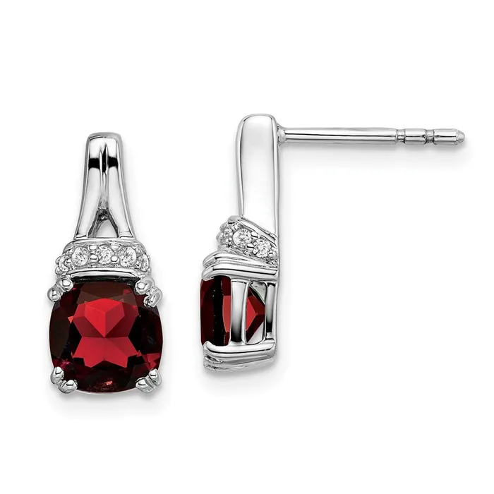 Earrings 14k White Gold Garnet and Real Diamond Earrings Goldia