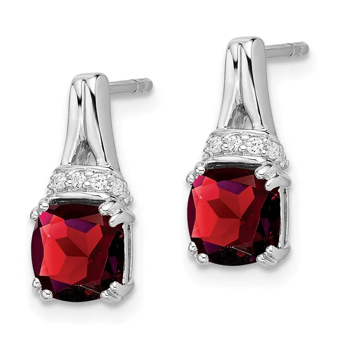 Earrings 14k White Gold Garnet and Real Diamond Earrings Goldia