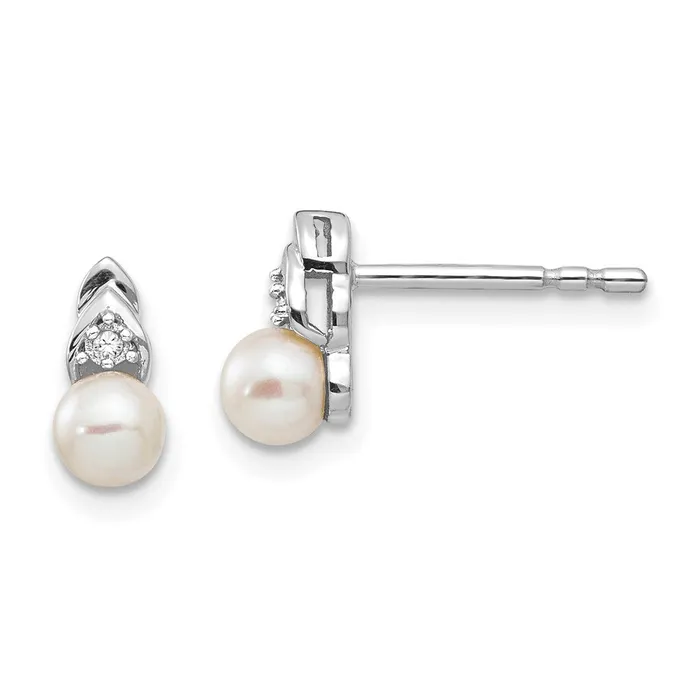Earrings 14k White Gold Genuine FW Cultured Pearl Diamond Earring goldiaca