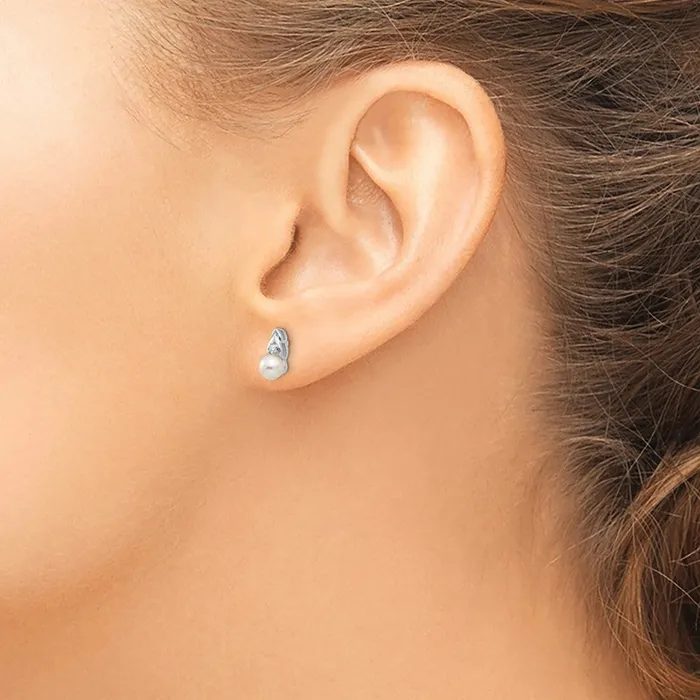Earrings 14k White Gold Genuine FW Cultured Pearl Diamond Earring goldiaca