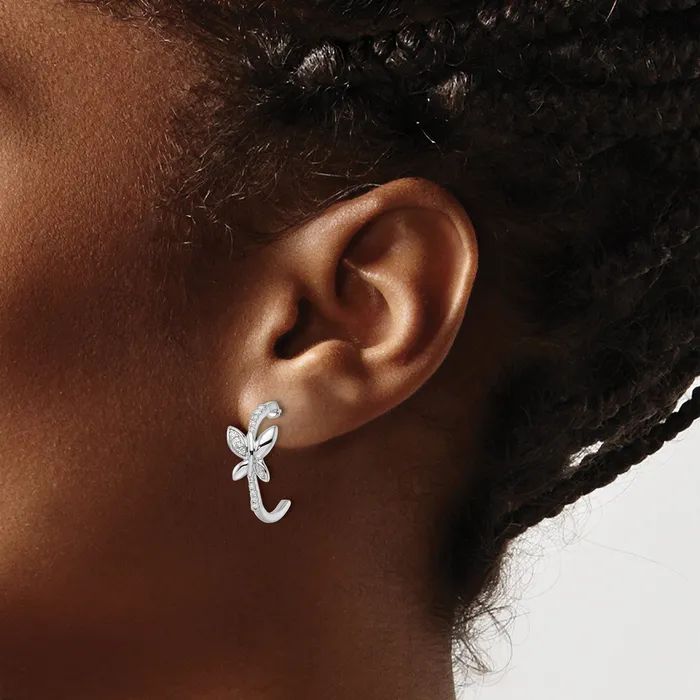 Earrings 14K White Gold Lab Grown VSSI G Diamond Butterfly JHoop Earrings Goldia