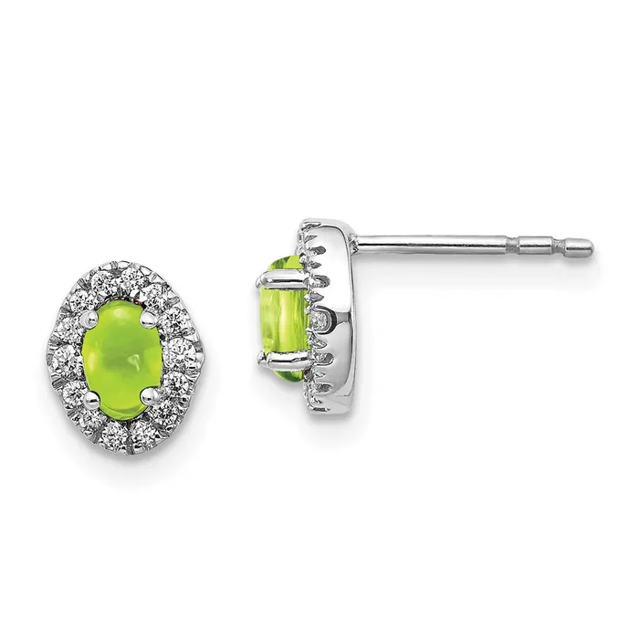 Earrings 14k White Gold Real Diamond and Cabochon Peridot Earrings Goldia Earrings 14k White Gold Real Diamond and Cabochon Peridot Earrings Goldia