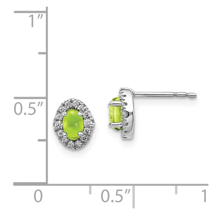 Earrings 14k White Gold Real Diamond and Cabochon Peridot Earrings Goldia