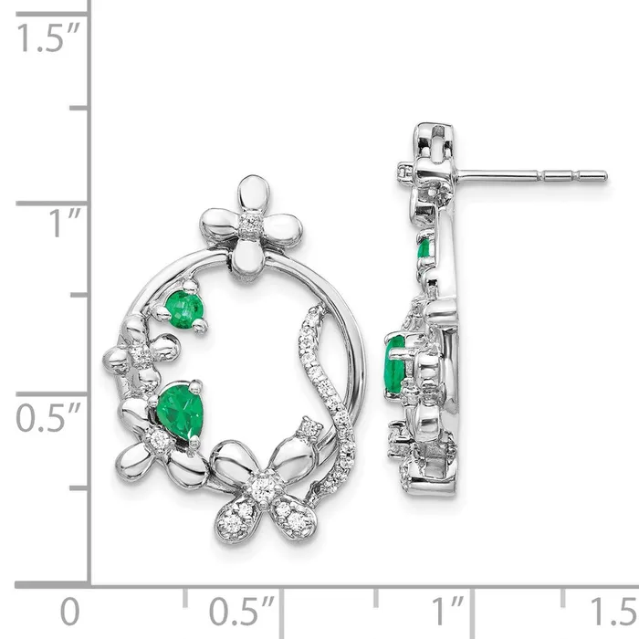 Earrings 14k White Gold Real Diamond Emerald Flower Earrings Goldia