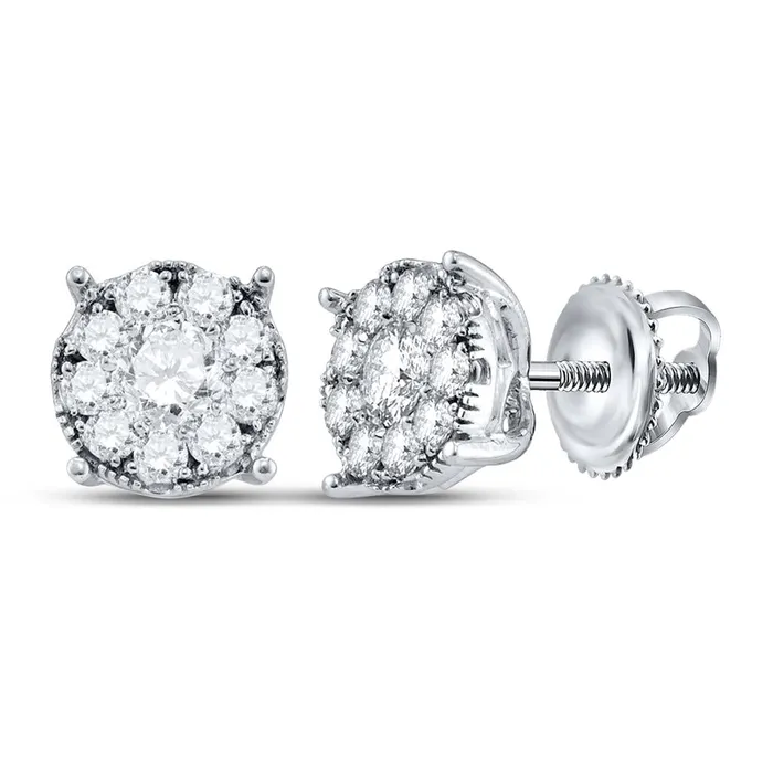 Earrings 14k White Gold Round Diamond Cluster Earrings 13 Cttw gndatlanta Earrings 14k White Gold Round Diamond Cluster Earrings 13 Cttw gndatlanta