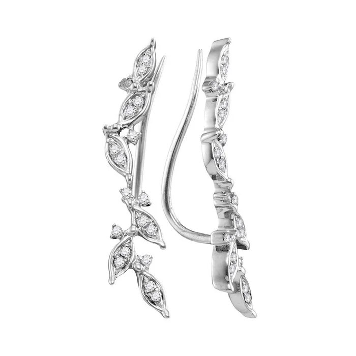 Earrings 14k White Gold Round Diamond Floral Climber Earrings 15 Cttw gndatlanta Earrings 14k White Gold Round Diamond Floral Climber Earrings 15 Cttw gndatlanta