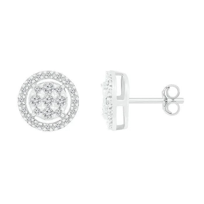 Earrings 14k White Gold Round Diamond Miracle Circle Cluster Earrings 15 Cttw gndatlanta