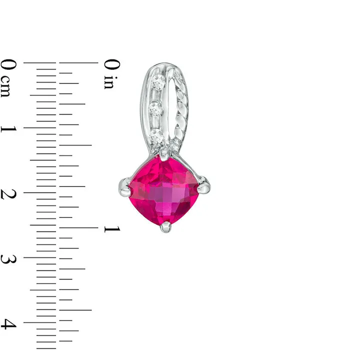 Earrings 50mm CushionCut LabCreated Ruby and Diamond Accent Rope Drop Earrings in 10K White Gold Goldia Earrings 50mm CushionCut LabCreated Ruby and Diamond Accent Rope Drop Earrings in 10K White Gold Goldia