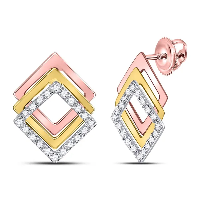 Earrings gndatlanta 10k TriTone Gold Round Diamond Offset Square Earrings 16 Cttw Earrings gndatlanta 10k TriTone Gold Round Diamond Offset Square Earrings 16 Cttw