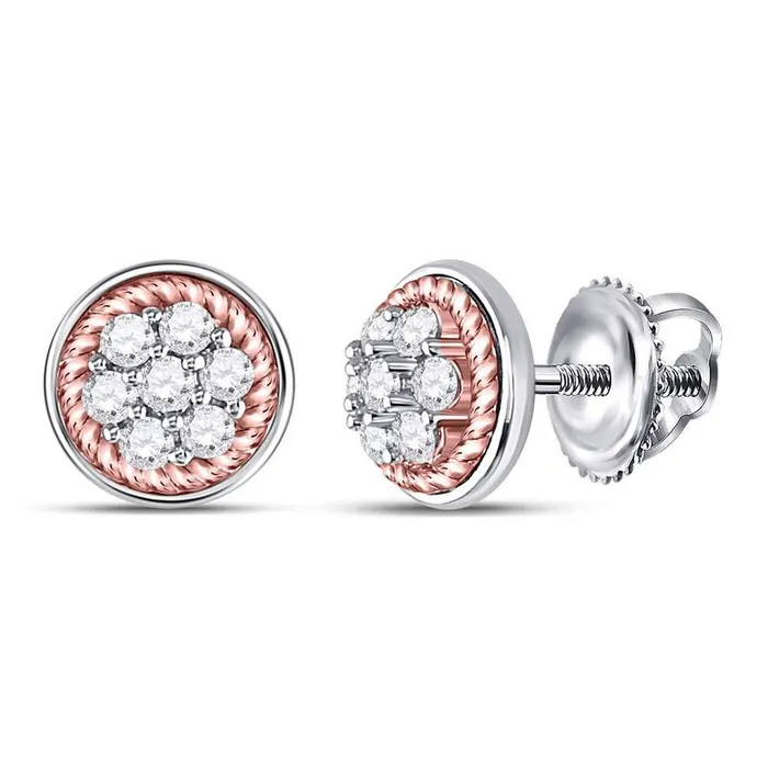 Earrings gndatlanta 10k Twotone Gold Round Diamond Rope Frame Flower Cluster Earrings 12 Cttw Earrings gndatlanta 10k Twotone Gold Round Diamond Rope Frame Flower Cluster Earrings 12 Cttw