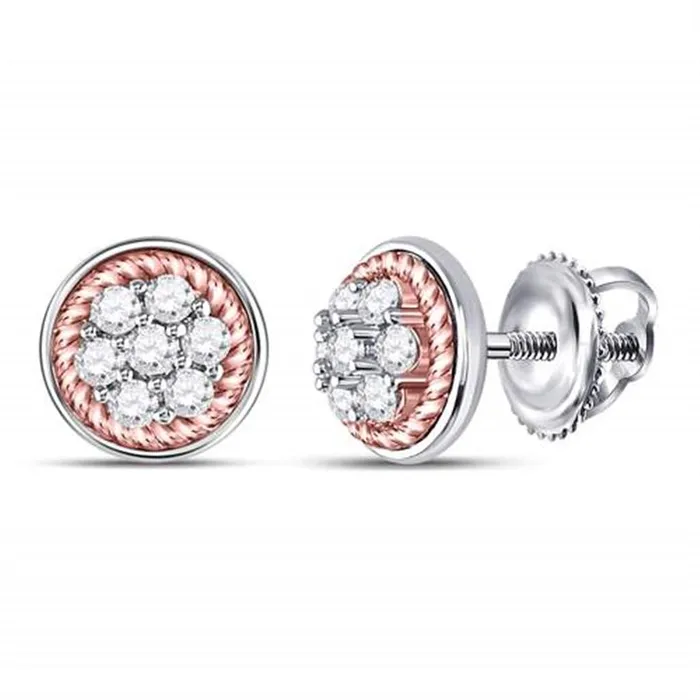 Earrings gndatlanta 10k Twotone Gold Round Diamond Rope Frame Flower Cluster Earrings 12 Cttw