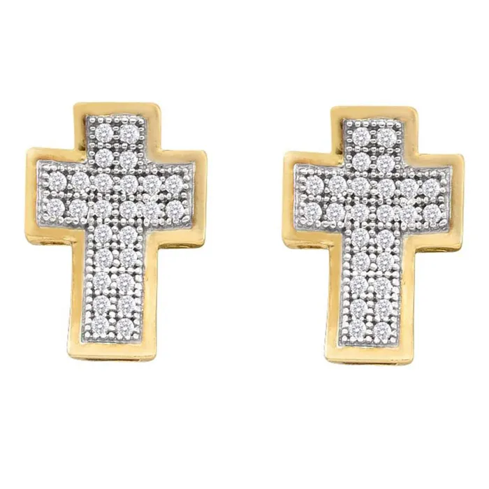 Earrings gndatlanta 10k Yellow Gold Round Diamond Cross Earrings 16 Cttw