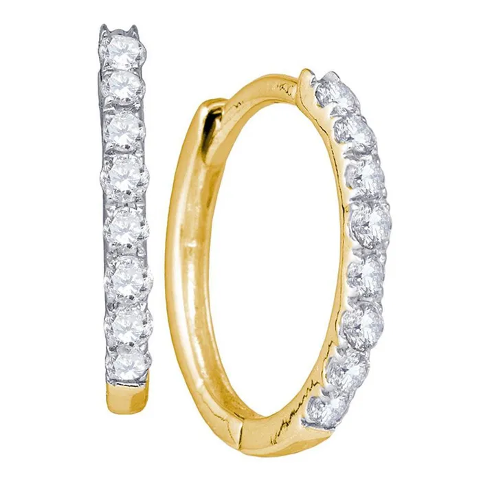 Earrings gndatlanta 10k Yellow Gold Round Diamond Hoop Earrings 13 Cttw