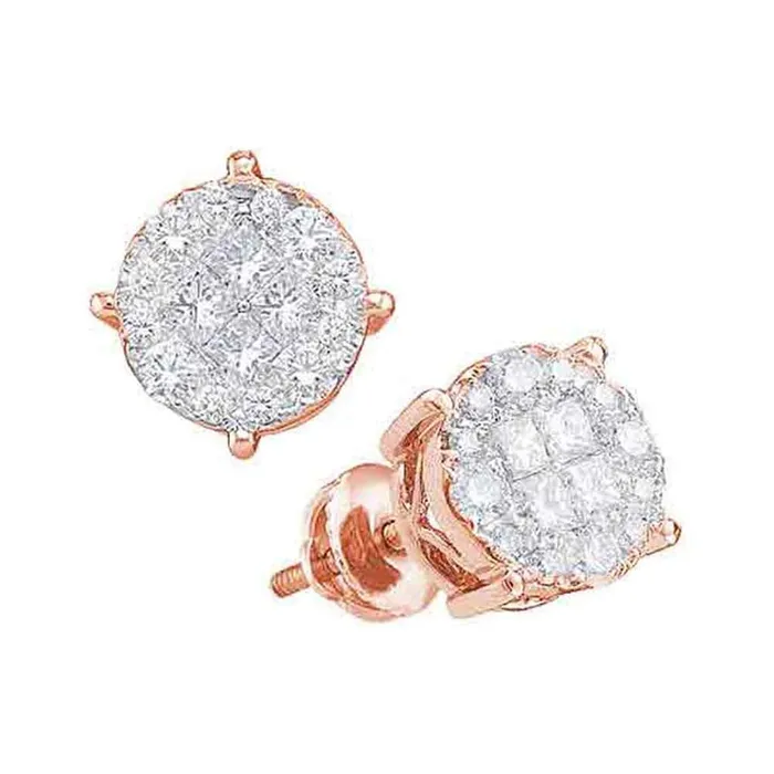 Earrings gndatlanta 14k Rose Gold Princess Round Diamond Fashion Cluster Earrings 12 Cttw Earrings gndatlanta 14k Rose Gold Princess Round Diamond Fashion Cluster Earrings 12 Cttw