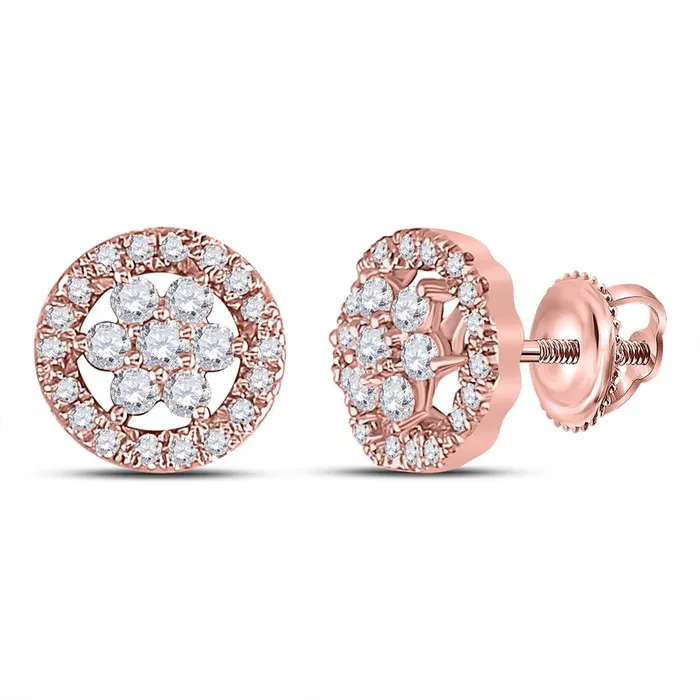 Earrings gndatlanta 14k Rose Gold Round Diamond Flower Cluster Earrings 12 Cttw Earrings gndatlanta 14k Rose Gold Round Diamond Flower Cluster Earrings 12 Cttw