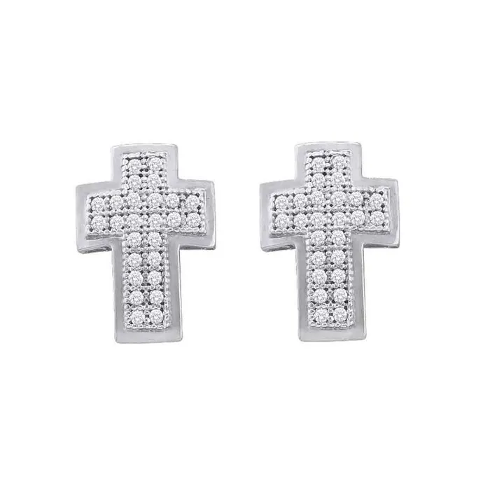 Earrings gndatlanta 14k White Gold Round Diamond Cross Earrings 16 Cttw