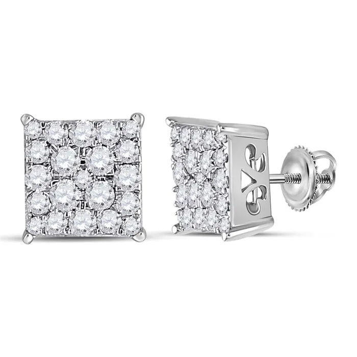 Earrings gndatlanta 14k White Gold Round Diamond Square Cluster Earrings 12 Cttw Earrings gndatlanta 14k White Gold Round Diamond Square Cluster Earrings 12 Cttw