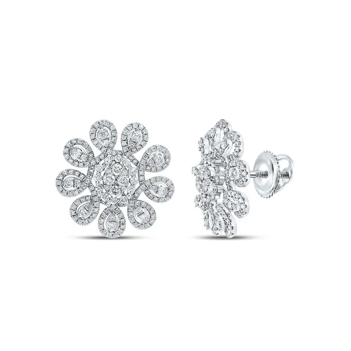 Earrings gndatlanta 14k White Gold Round Diamond Starburst Cluster Earrings 178 Cttw Earrings gndatlanta 14k White Gold Round Diamond Starburst Cluster Earrings 178 Cttw