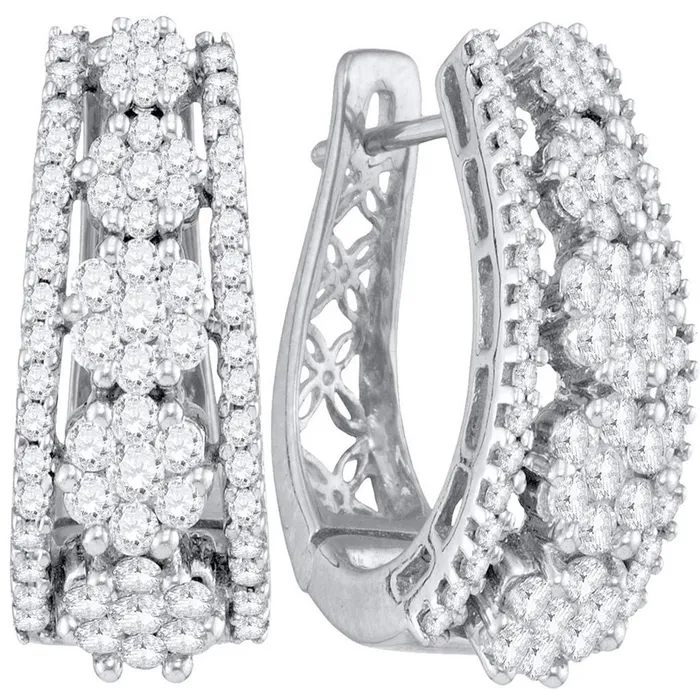 Earrings gndatlanta 2 CTWDiamond FLOWER FASHION HIGH HOOPS EARRING