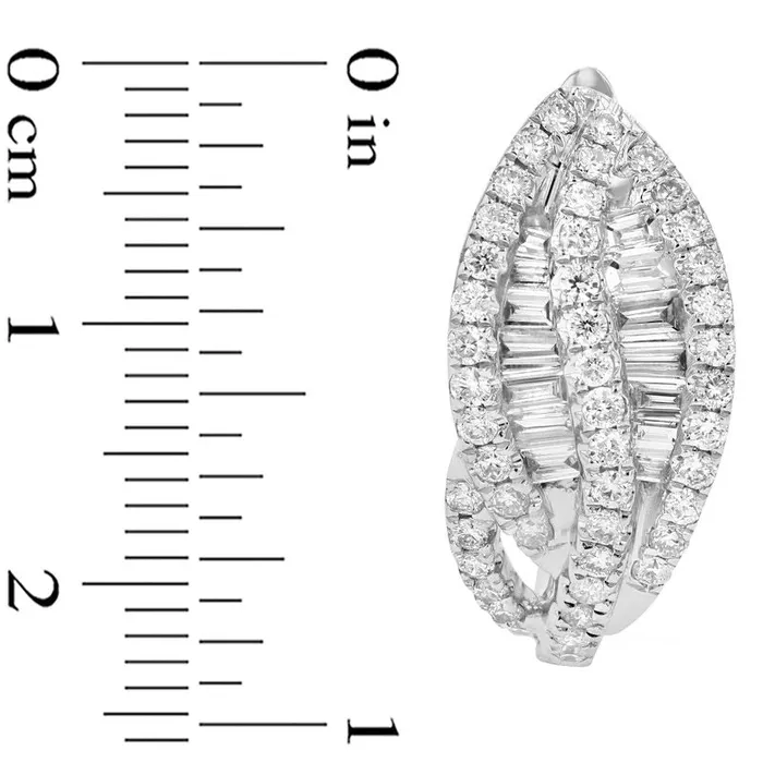 Earrings Goldia 111 CT TW Baguette and Round Diamond Leaf Hoop Earrings in 18K White Gold HSI2 Earrings Goldia 111 CT TW Baguette and Round Diamond Leaf Hoop Earrings in 18K White Gold HSI2