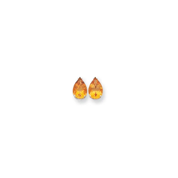 Earrings Goldia 14k White Gold 10x7mm Pear Citrine Checker Earrings