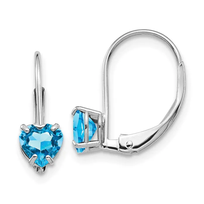 Earrings Goldia 14k White Gold 5mm Heart Blue Topaz Leverback Earrings