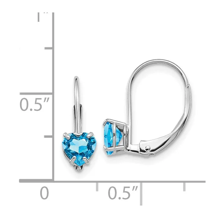 Earrings Goldia 14k White Gold 5mm Heart Blue Topaz Leverback Earrings