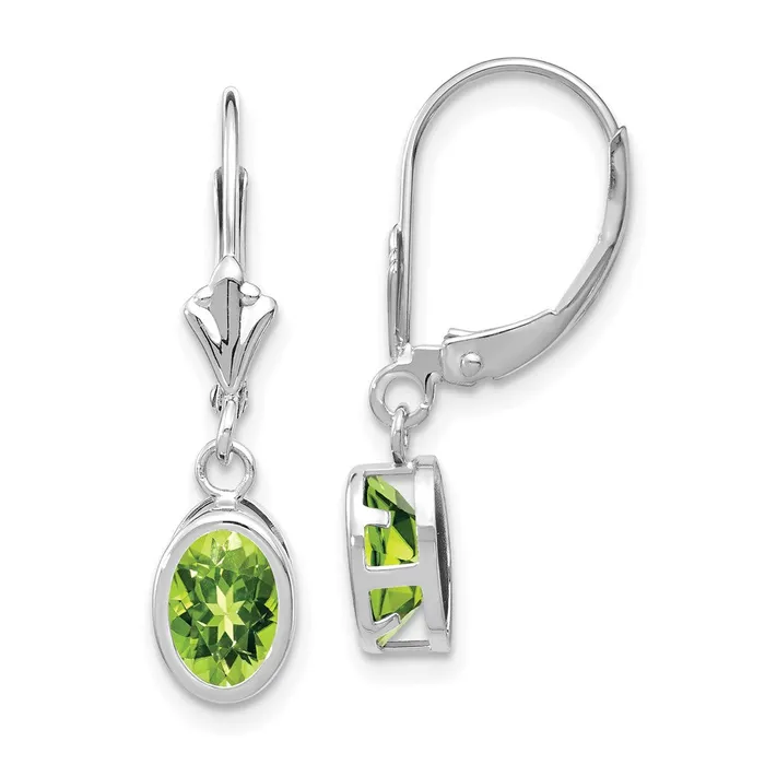 Earrings Goldia 14k White Gold 7x5mm Oval Peridot Leverback Earrings