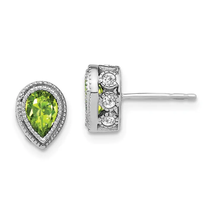 Earrings Goldia 14k White Gold Pear Peridot and Real Diamond Earrings