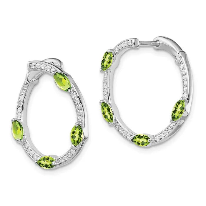 Earrings Goldia 14k White Gold Peridot and Real Diamond Hoop Earrings
