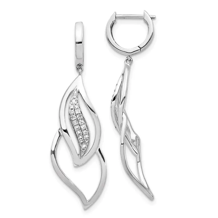 Earrings Goldia 14k White Gold Real Diamond Hinged Hoop Leaf Design Dangle Earrings