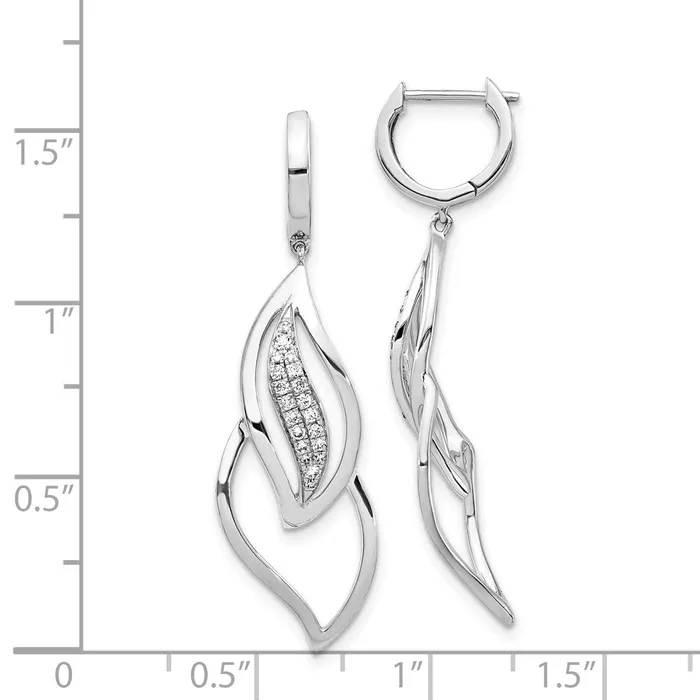 Earrings Goldia 14k White Gold Real Diamond Hinged Hoop Leaf Design Dangle Earrings