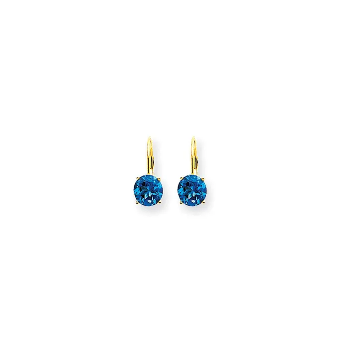 Earrings Goldia 14k Yellow Gold 7mm Blue Topaz Checker leverback Earrings
