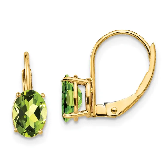 Earrings Goldia 14k Yellow Gold 7x5mm Oval Peridot Leverback Earrings