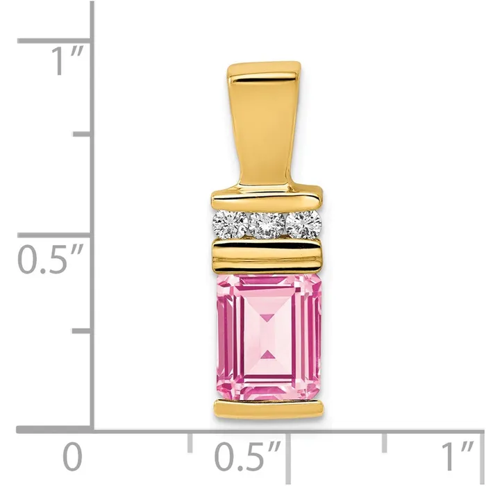 Earrings Goldia 14k Yellow Gold 8x6mm Emerald Cut Pink Tourmaline VS Diamond Slide