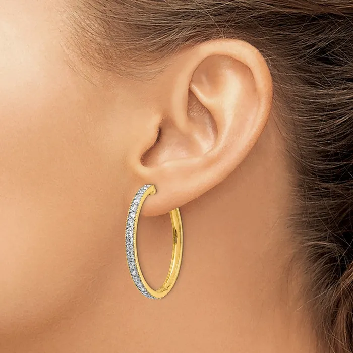 Earrings Goldia 14k Yellow Gold Real Diamond Milgrain Hinged Hoop Earrings