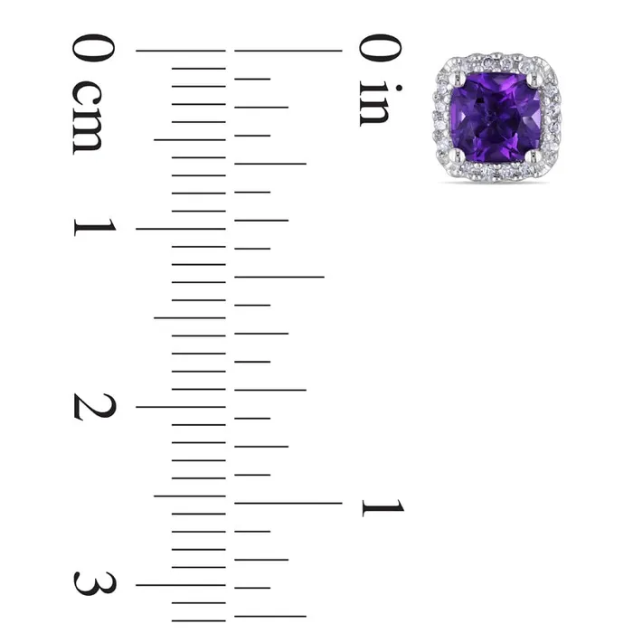 Earrings Goldia 50mm CushionCut Amethyst and 01 CT TW Diamond Stud Earrings in 10K White Gold Earrings Goldia 50mm CushionCut Amethyst and 01 CT TW Diamond Stud Earrings in 10K White Gold