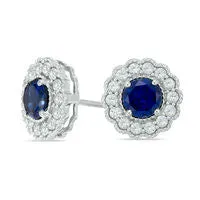 Earrings Goldia 50mm LabCreated Blue and White Sapphire Flower Stud Earrings in Sterling Silver Earrings Goldia 50mm LabCreated Blue and White Sapphire Flower Stud Earrings in Sterling Silver