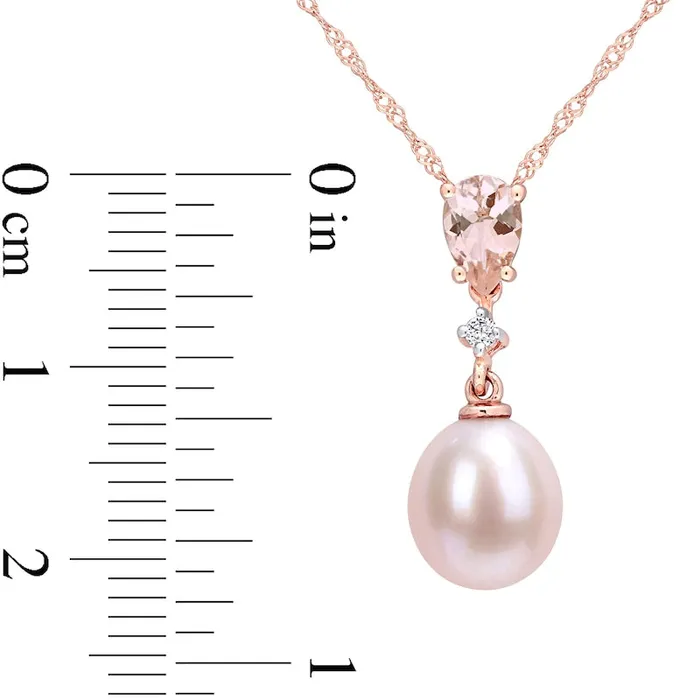 Earrings Goldia 9095mm Pink Oval Cultured Freshwater Pearl Morganite and Natural Diamond Accent Drop Pendant in 10K Rose Gold Earrings Goldia 9095mm Pink Oval Cultured Freshwater Pearl Morganite and Natural Diamond Accent Drop Pendant in 10K Rose Gold