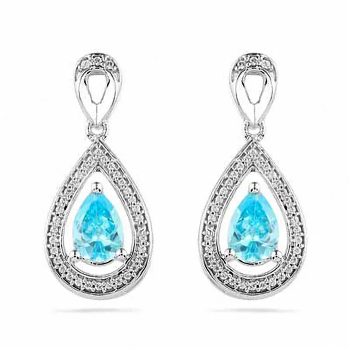 Earrings Goldia PearShaped Aquamarine and 01 CT TW Diamond Earrings in 10K White Gold Earrings Goldia PearShaped Aquamarine and 01 CT TW Diamond Earrings in 10K White Gold