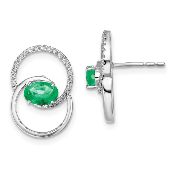 Earrings Goldia Solid 14k White Gold Double Circle Simulated Emerald SimulatedSimulated CZ Post Earrings