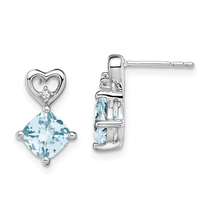 Earrings Goldia Solid 14k White Gold Simulated Aquamarine and CZ Heart Earrings Earrings Goldia Solid 14k White Gold Simulated Aquamarine and CZ Heart Earrings