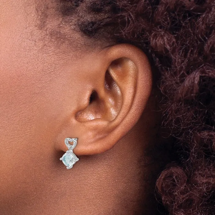 Earrings Goldia Solid 14k White Gold Simulated Aquamarine and CZ Heart Earrings Earrings Goldia Solid 14k White Gold Simulated Aquamarine and CZ Heart Earrings