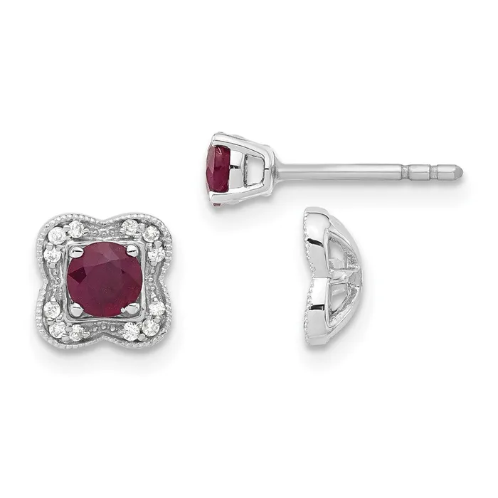 Earrings Goldia Solid 14k White Gold Simulated CZ and Ruby Stud w JacKet Earrings Earrings Goldia Solid 14k White Gold Simulated CZ and Ruby Stud w JacKet Earrings