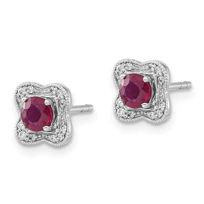 Earrings Goldia Solid 14k White Gold Simulated CZ and Ruby Stud w JacKet Earrings Earrings Goldia Solid 14k White Gold Simulated CZ and Ruby Stud w JacKet Earrings