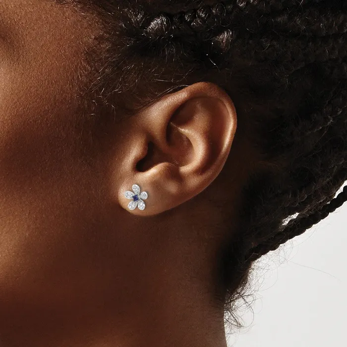 Earrings Goldia Solid 14k White Gold Simulated CZ and Sapphire Earrings