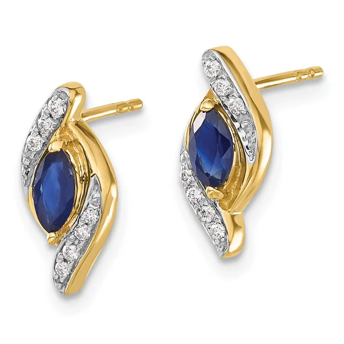 Earrings Goldia Solid 14k Yellow Gold Simulated CZ and Sapphire Earrings