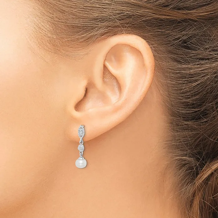 Earrings Goldia Sterling Silver Rhodium 6mm FW Cultured Pearl u0026 Diamond Post Ear